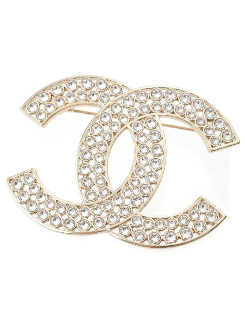 Chanel Metal Rhinestone CC Logo Brooch Gold